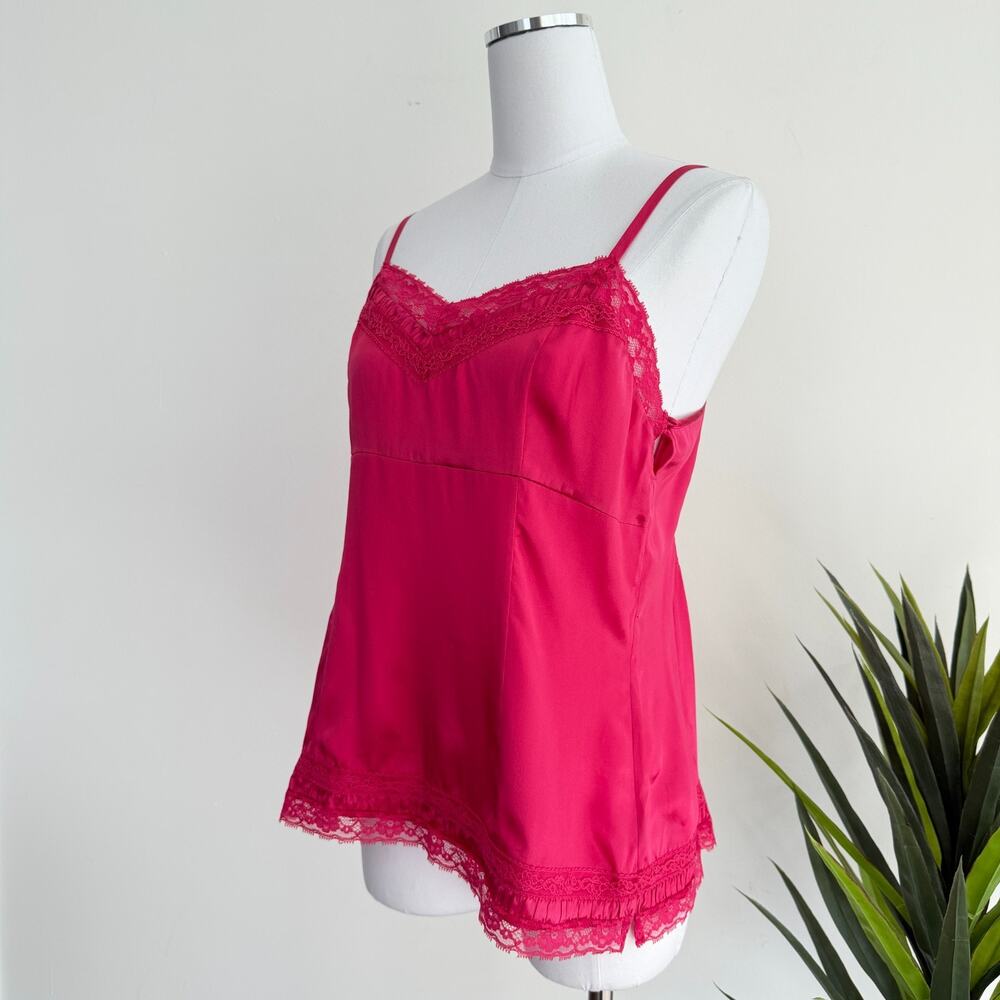 Y2K White House Black Market Silk Cami Top Medium Pink Babydoll Lace Coquette - Picture 2 of 15